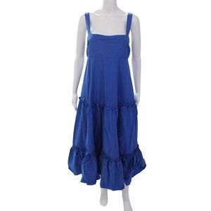 MDS Stripes Womens High Waist Sleeveless A Line Sun Dress Blue Cotton Size 4